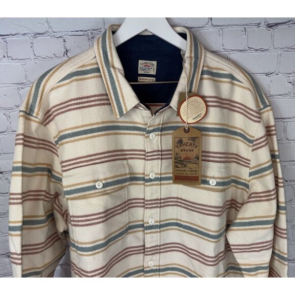 NWT FAHERTY Wavebreaker Shirt Dune Sky Stripe Organic Cotton Size XXL MSRP $198 - Picture 4 of 12